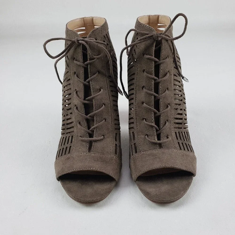 Sam Edelman Rocco Lasercut Sandals Brown Womens 7.5 Lace Up Open Toe Heels